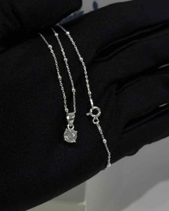 Kr silver สร้อยคอเงินแท้พร้อมจี้เพชรทรงกลม / สร้อยเงินลายโซ่จิ๋วคั่นบอล หนา 1 มิล / จี้เงินเพชรกลม 7 มิล | NS1S0P14