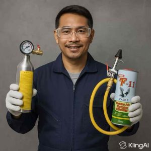 กระป๋องอัดน้ำยาF11แบบกระบอกหนาอย่างดีครบชุดแถมf11 1ลิตร[116-2]