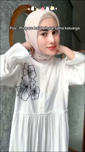 ADINDA DRESS BORDIR BUNGA GAMIS MUSLIM RAYON TWILL PREMIUM BUSUI FRIENDLY LENGAN SMOKE TEROMPET