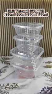 [ISI 25 PCS] Thinwall KLIR Square 350ml 500ml 600ml 750ml / Kotak Plastik Persegi / Tempat Makan / Plastik Bekal Sekali Pakai