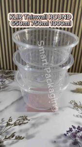 [ISI 25 PCS] Thinwall KLIR Round Wide 650ml 750ml 1000ml / Mangkok Plastik Datar / Mangkuk Makan / Round Bowl / Plastik Bekal Sekali Pakai