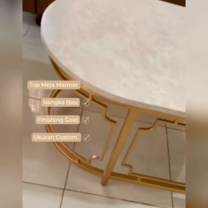 Produk Eksklusif Meja Tamu mewah bentuk oval rangka besi top meja marmer alam asli
