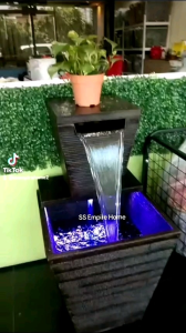 S4 Medium Brown Fiberglass Feng Shui Water Fountain Square Pond Kolam Air Garden Water Feature 风水流水喷泉瀑布池 Waterfall