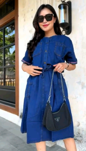 Dress Jeans Wanita Serut Busui Terlaris Kekinian