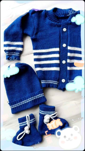 4in1 setelah rajut Baju+celana+topi&sarung kaki Bayi Newborn 0-3bulan