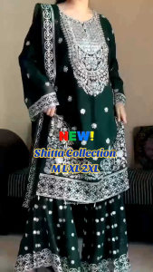 [PRE-ORDER] 2025 NOV EMBROIDEDED GREEN GEORGETTE SHARARA SUIT SET FOR WOMEN SIZE M TO 2XL ( DELIVERY 10 WORKING DAYS) ETA: 2026-01-30 | PAKISTANI STYLE GREEN SHARARA SUIT| INDIAN TRADITIONAL WEAR GREEN SHARARA SET
