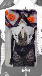 ชุดคอสเพลย์แม่ชีสาวอวบอ้วนชุดเดรสยาวผ่าข้าง 🎃 Size   3XL-5XL