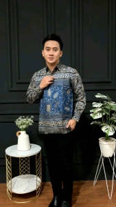 Kemeja Batik Songket Pria Lengan Panjang Hitam Keren Kasual Casual Formal Cowo Cowok Murah