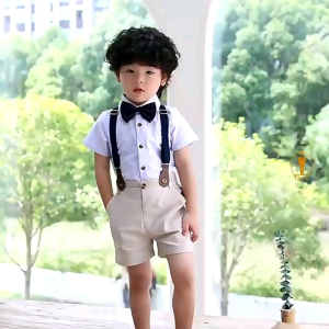 Set bộ gile bé trai TRAZ có 2 chi tiết áo sơ mi quần short phong cách Hàn Quốc đi chơi sự kiện