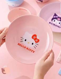 Dĩa Sứ Tròn Màu Hình Cinnamoroll Pochacco Melody - Đĩa Ăn Bộ Bàn Ăn Sanrio [Chính Hãng cao cấp]