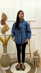 ATASAN WANITA JEANS OVERSIZE KEMEJA PREMIUM