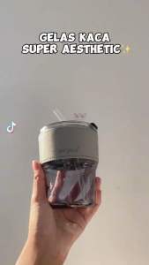 Gelas Kaca Gorgous Estetik dilapisi Karet Anti Panas dan sedotan tanpa box