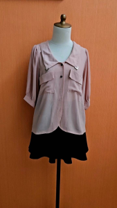 atasan kemeja wanita cream CAVALIER cewek M L lengan pendek balon cute