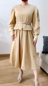 ●ECLAIRE● 003 Dress Midi Lengan Panjang Oneck Korea Polos Basic Dasar Classy Vintage Kerja Kantor Pesta Formal Resmi import bzszz