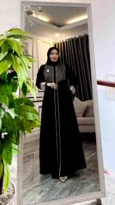 Abaya Lis Arab Gamis Hitam Virall- Jetblack Otoman Premium Ld 100 - Ld 130