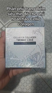 Cello Ex Collagen Two Way Cake - Hộp phấn dạng kem hai mặt - Màu sáng - Hộp màu bạc - Bông phấn kèm theo - HX2022