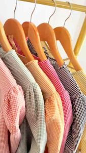 MjBella Fashion Mira Seersucker Gingham Checkered Puff Sleeve Blouse for Women