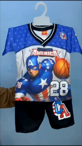 Baju setelan anak laki-laki usia 1-10 tahun motif Karakter Capten Ameria bahan full vistaterry/Kostum anak laki-laki capten america