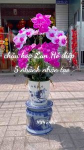 Chậu Hoa Lan Hồ Điệp 5 Nhánh Cao Su nhân tạo trang trí nhà cửa
