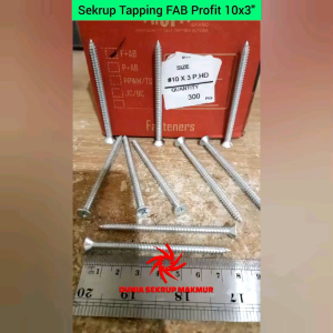 (50 pcs) Sekrup FAB 10x3" / Skrup Tapping Kepala Rata 7.5CM