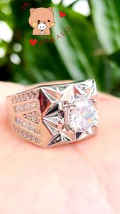 Nhẫn Nam Vàng Trắng Ngầu Đẹp Nhẫn Nam Đính Đá Cao Cấp Không Phai Tặng kèm hộp Lokalo - Đeo Dự Lễ Tiệc Uống Cà Phê Rất Sang 20.2.24