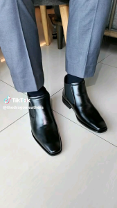 รองเท้าฮาล์ฟยางยืด หนังวัวแท้ฟอกนิ่ม รุ่นHY สูง5.5นิ้ว สำหรับข้าราชการ