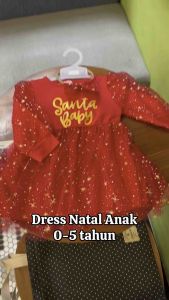 [0-5th] DRESS CHRISTMAS PREMIUM ANAK PEREMPUAN MEWAH ELEGAN FREE BANDO BAJU NATAL SANTA BABY