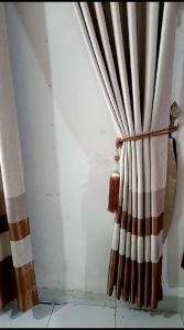 Gorden Jendela Minimalis & Gorden Blackout Motif Pelangi Panjang 240 Coklat Krem