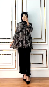 Alivia Oneset Blouse Rayon Diamond Premium Busui Friendly Celana Crinkle Airflow Setelan Wanita Kekinian