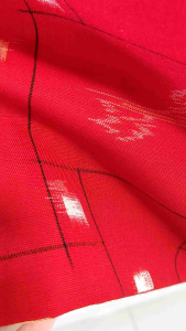 Japanese vintage kimono Haori Jacket Robe Dress. Red. Line pattern.