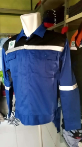 Baju Kerja Wearpack Atasan Seragam Safety Lengan Panjang Bahan American Drill Grade A Biru Benhur kombinasi Hitam