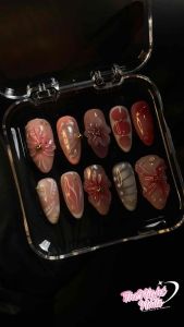 เล็บปลอมเจลแท้ [TN008] ลายดอกกล้วยไม้ เล็บปลอมพร้อมติดฟรีกาว+ตะไบ