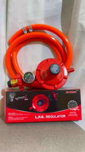 The LPG Regulator comes with a pressure gauge for accurate monitoring. It  includes a free 1.5-meter hose and 2 clamps for secure installation. This  certified product has a quality license number Q-6694 ensuring reliability  and compliance with standard