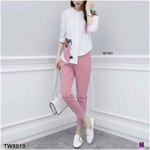 8019 Set 2 ชิ้น เสื้อแขนยาวคอตั้ง ดีเทลสั้นข้างยาวข้าง ด้านหลังหางยาว ...