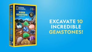 NATIONAL GEOGRAPHIC Super Gemstone Dig Kit - Excavation Gem Kit with 10 Real Gemstones Discover Gems with Dig Tools & Magnifying Glass Science Kit for Kids Age 8-12 Crystals for Kids