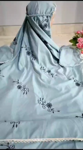 (COD) Mukena Terusan Dewasa Polino Warna Wardah Motif Bordir Tabur Seribu Bunga Sakura Daun