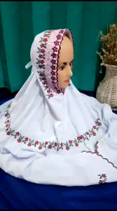 Mukena Dewasa Terusan/Lajuran Polino Motif Bordir Bunga Kalung Mlati Daun Cantik Indah Elegan