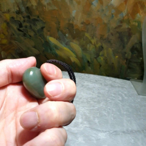 Premium bluish greenish Nephrite hand carved freeform 3 dimensional Laughing Buddha pendant  (with certificate) [Natural Crystal] 和田玉且末蓝纯手工圆雕立体抱抱佛吊坠(带证书) 抱元守一 和气生财