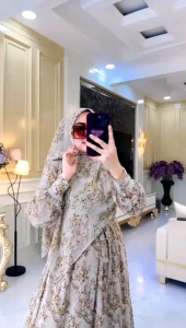 Alya Set Hijab by Arsyakayla | Gamis Premium | Gamis Ceruty Babydoll Motif | Gamis Cantik