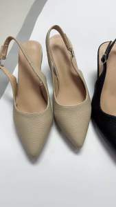 2178-C1A รองเท้าคัทชูหัวแหลมส้นเตารีด3"แบบรัดส้น หนังลายลิ้นจี่pu FAIRY