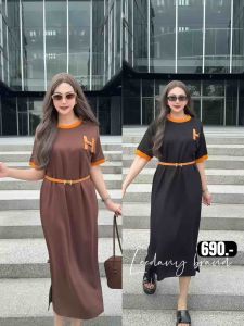 เดรส คอกลม H + เข็มขัด มี 2 สี