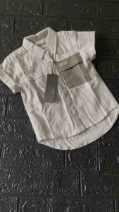 Kemeja anak motif salur warna putih double saku best seller bisa cod Fashion