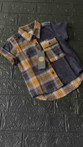 Kemeja anak combinasi polos kotak best seller bisa cod Fashion