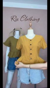 CANDICE Peplum Button down Polo Blouse Korean BKK Trendy Casual Top Officewear Women Ria Clothing