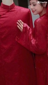 ÁO DÀI NAM NỮ HOẠT TIẾT HOA HỒNG ĐỎ FROM CAO CẤP 4 TÀ - CƯỚI HỎI  DẠM NGỎ