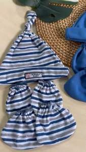 Seri Denim - 3 Set Kupluk Sartaki Sarung Tangan dan Sarung Kaki Bahan Lembut Tebal New Born Bayi Baru Lahir