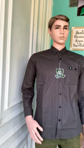 Abu Tua Kemeja Polos Pria Lengan Panjang Bahan Katun cigaret Warna Abu