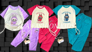 Promo murah//Baju Setelan Labubu tali serut Anak Perempuan celana Kargo Usia 3-12 tahun