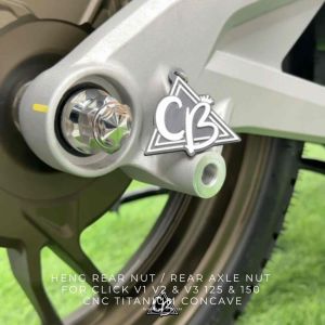 HENG REAR NUT / REAR AXLE NUT FOR CLICK V2 V2 V3 125 & 150 CNC TITANIUM CONCAVE