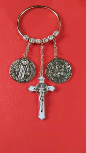 Saint Benedict Door Hanger Silver and White color with Cross and Medallions for House Protection Against Bad Luck